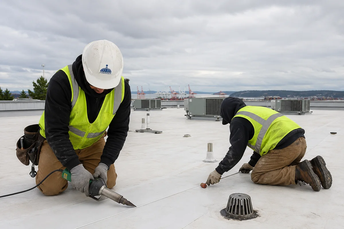 Commercial Roofing underway on a property in Tacoma, WA