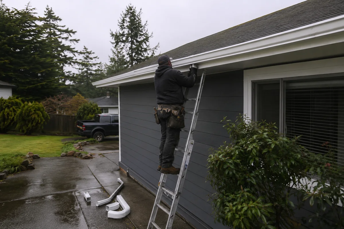 Gutter Installation & Repair underway on a property in Tacoma, WA