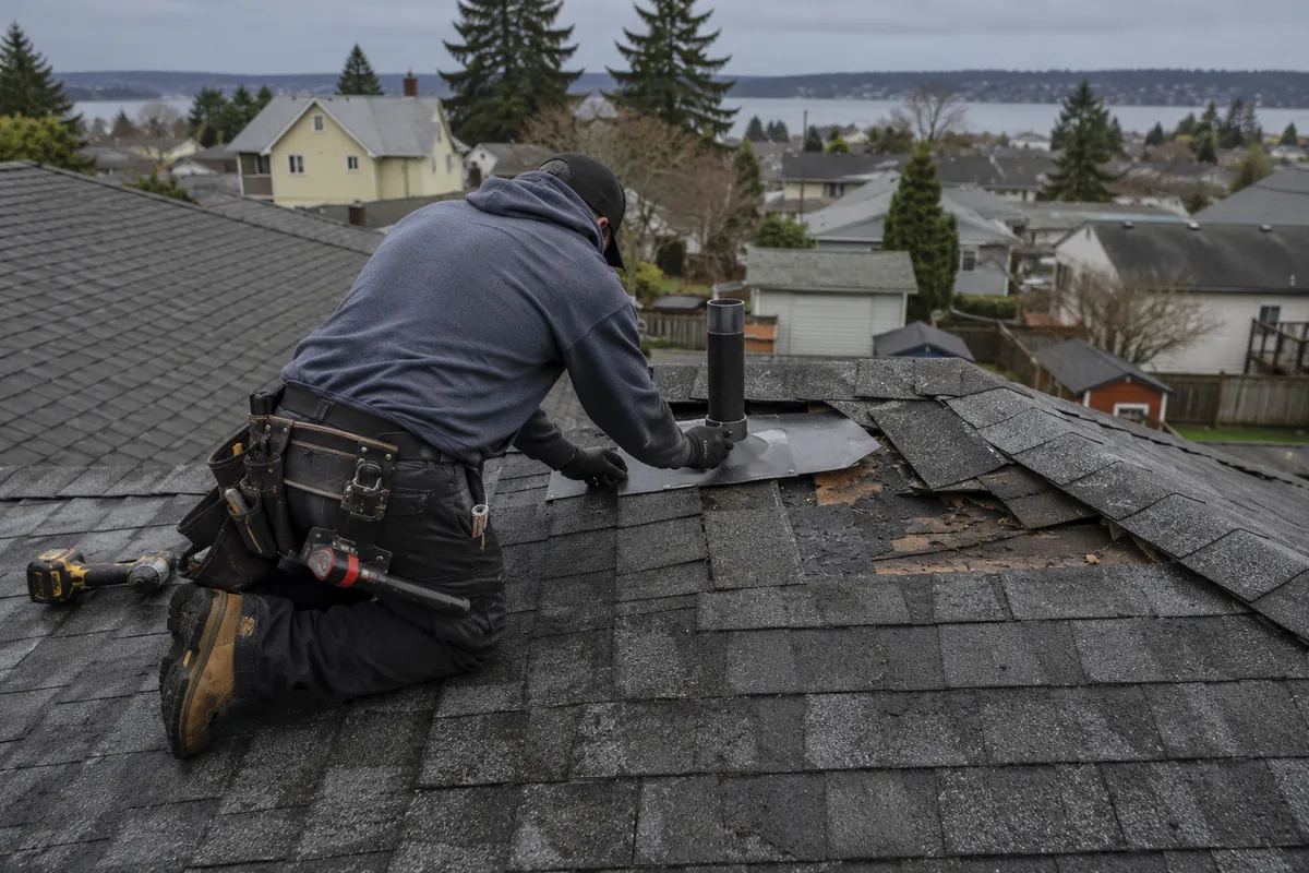 Roof Repair underway on a property in Tacoma, WA