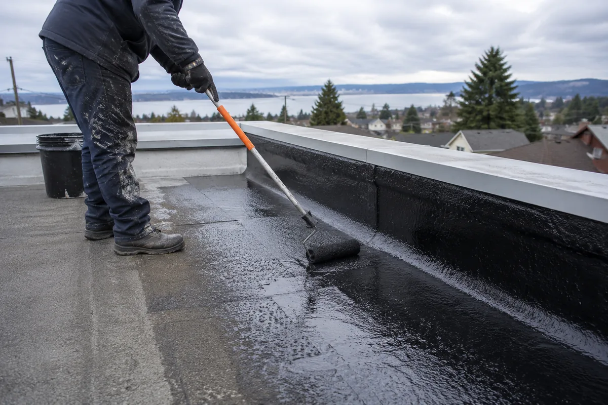Roof Waterproofing underway on a property in Tacoma, WA