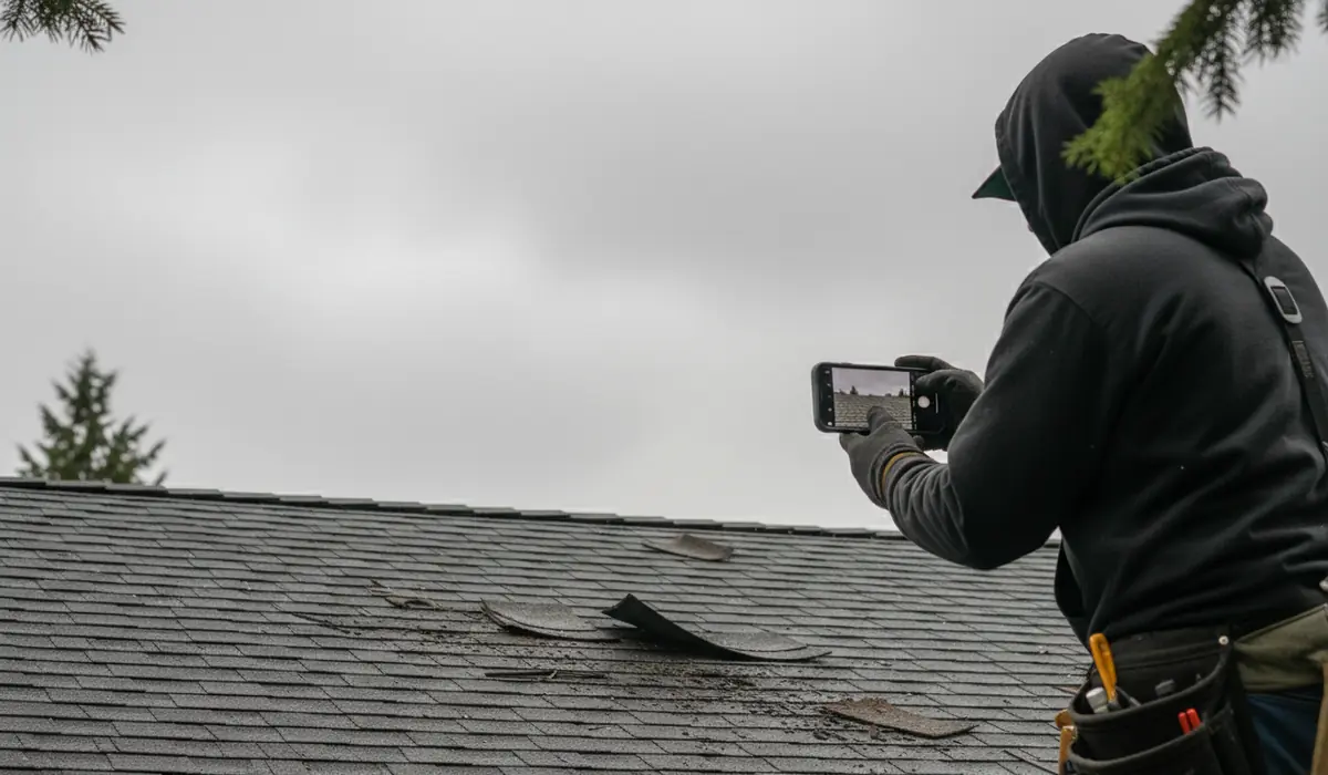 Storm & Wind Damage Roof Repair in progress on a property in Tacoma, WA